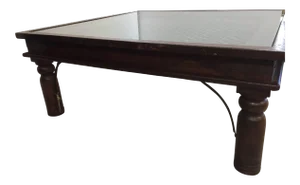 20th Century Anglo Indian Wooden Coffee Table With Iron and Glass