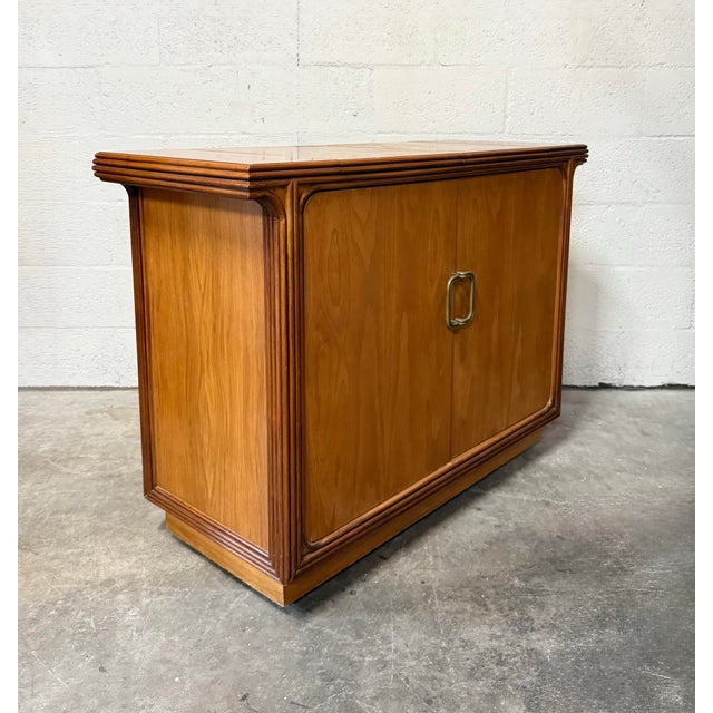 Chocolate Vintage MCM Flip-Top/Fold-Out Dry Bar on Casters For Sale - Image 8 of 8