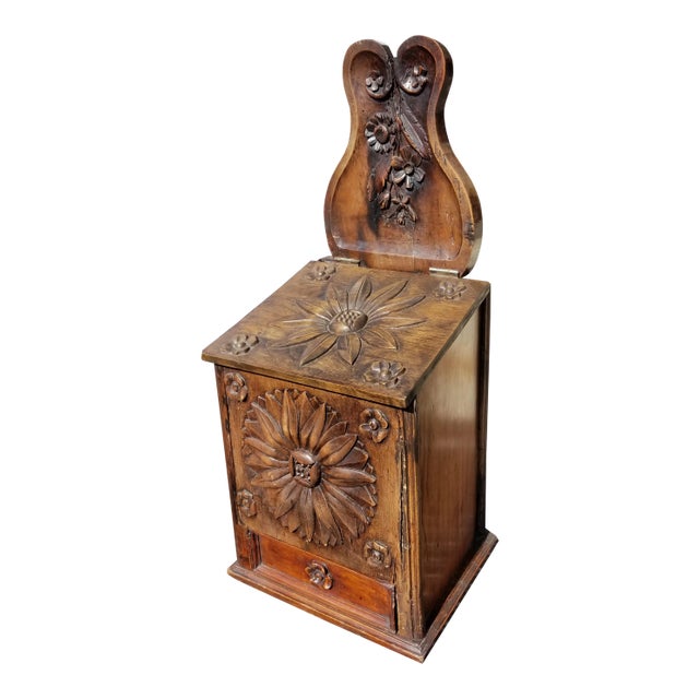 Vintage Floral Motif Carved Wood Box For Sale