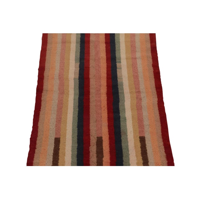 Traditional 1960s Vintage Rug in Polychromatic Stripes For Sale - Image 3 of 7