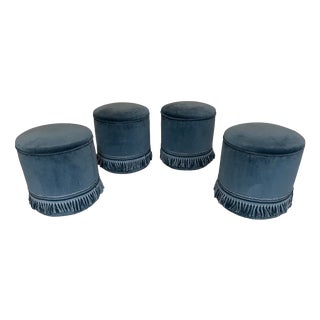 Liberty Ottomans in Turquoise Velvet, 1890s, Set of 4 For Sale