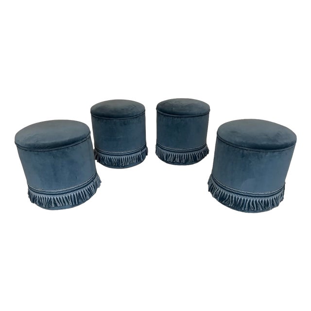 Liberty Ottomans in Turquoise Velvet, 1890s, Set of 4 For Sale