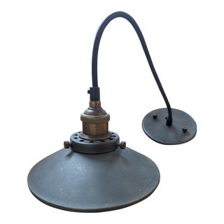 Restoration Hardware Antique Bronze and Brass Mirrored Factory Pendant Light Fixture For Sale