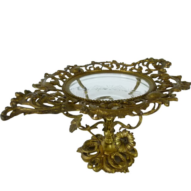 Art Nouveau Art Nouveau Brass Tazza Centerpiece Blown Glass Bowl . Swivel Floral Branches For Sale - Image 3 of 16