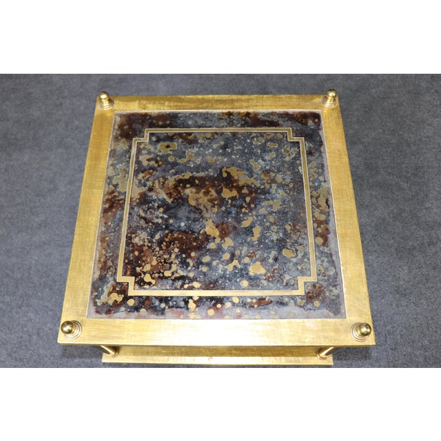 Metal Pair Directoire Style Brass and Giltwood Eglomise Top End Tables For Sale - Image 7 of 13