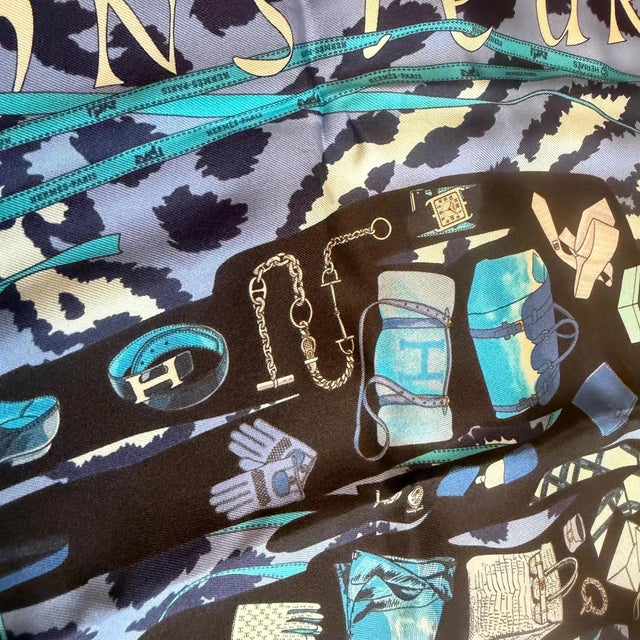 Textile A 2000s Monsieur Et Madame Blue Silk Square Scarf by Hermès For Sale - Image 7 of 14