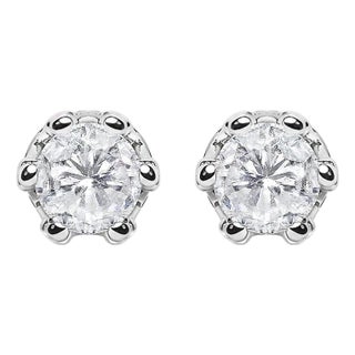 14K White Gold 1.0 Cttw Round Cut Prong-Set Diamond Crown Stud Earring (I-J Color, I1-I2 Clarity) For Sale