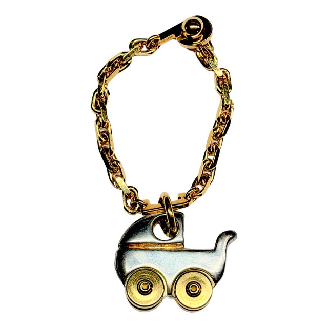 Mid-Century Silver- and Gold-Plated Baby Carriage Artist Pendant Jewelry in the style of Cartier, 1960s For Sale