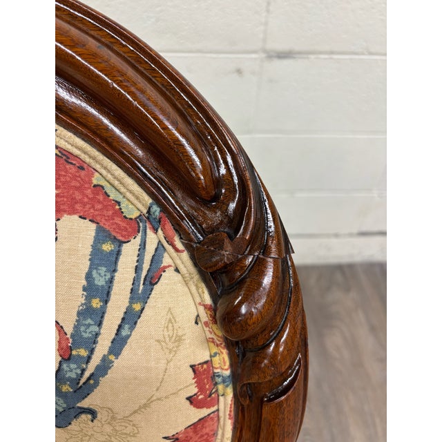 Wood Antique Victorian Style Walnut Balloon Back Floral Upholstered Rocking Chair For Sale - Image 7 of 10
