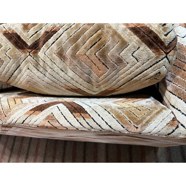 1970s Vintage Pair of Tuxedo Sofas in Chevron Pattern Attributed to Milo Baughman For Sale - Image 5 of 10