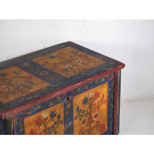 Antique Folk Art Style Chest with Floral Motifs, 1920s For Sale - Image 3 of 12