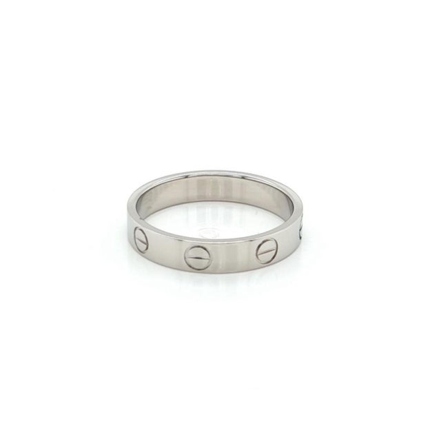 Contemporary Mid 20th Century Cartier Mini Love 18k White Gold 3.6mm Band Ring, Size 6 For Sale - Image 3 of 5