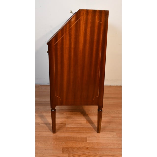 Wood 1920s Antique English Hepplewhite Mahogany Inlaid Secretary Ladies Desk For Sale - Image 7 of 17