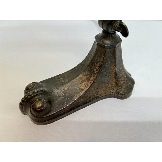 Art Nouveau Bankers Lamp in Brass with Colored Glass Lampshade, 1930s For Sale - Image 9 of 12