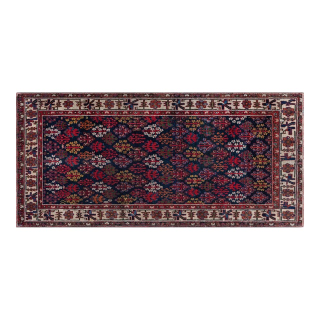 19th Century North West Persian Botanic Handwoven Wool Rug For Sale