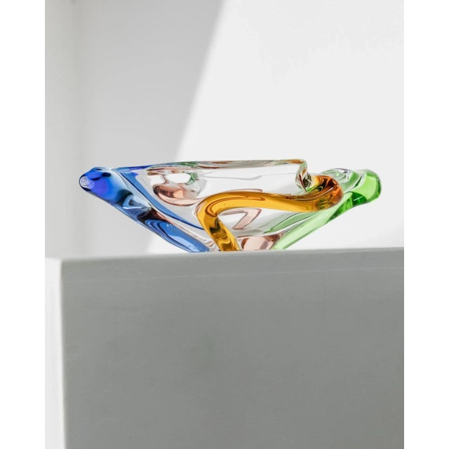 This vintage glass set from the 1960s includes a bowl and a vase from the Rhapsody series, attributed to František Zemek...