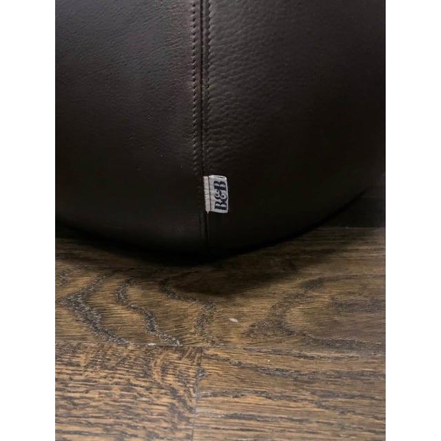 Patricia Urquiola B&b Italia Patricia Urquiola's Espresso Leather With Deep Wine/Plum Boucle Wool Seat Fat-Sofa Ottoman Pouf For Sale - Image 4 of 6