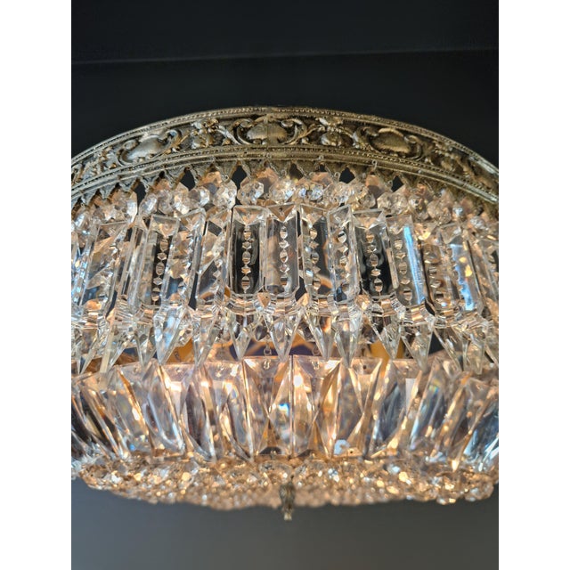 Antique Restored Baroque Crystal Plafonnier Brass Ceiling Chandelier For Sale - Image 11 of 13