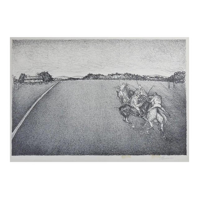 Early 20th Century Polo Players Horses Lithograph For Sale
