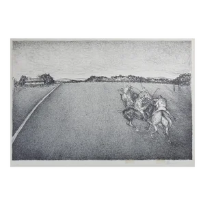 Early 20th Century Polo Players Horses Lithograph