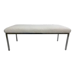 Mid-Century Vintage Modern Chrome Upholstered Bench After Milo Baughman.