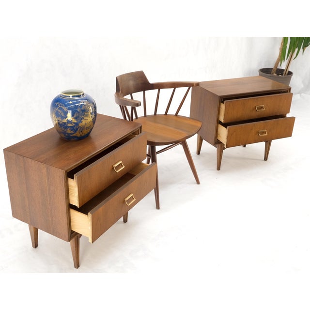 Mid-Century Modern Oiled Walnut Two Drawers End Tabled Nightstands - A Pair For Sale - Image 10 of 12