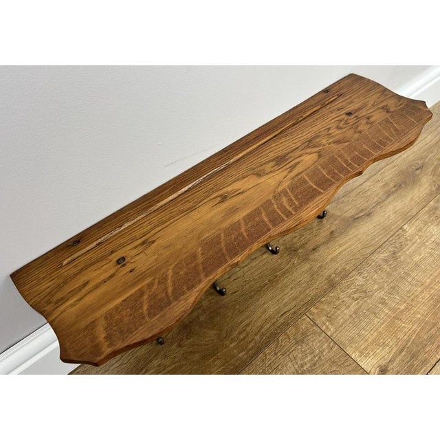 Brown Vintage French Carved Oak 4-Hook Wall Coat Rack For Sale - Image 8 of 9