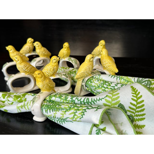 Canary Yellow Ceramic Bird Napkin Rings Set of 12 For Sale - Image 14 of 14