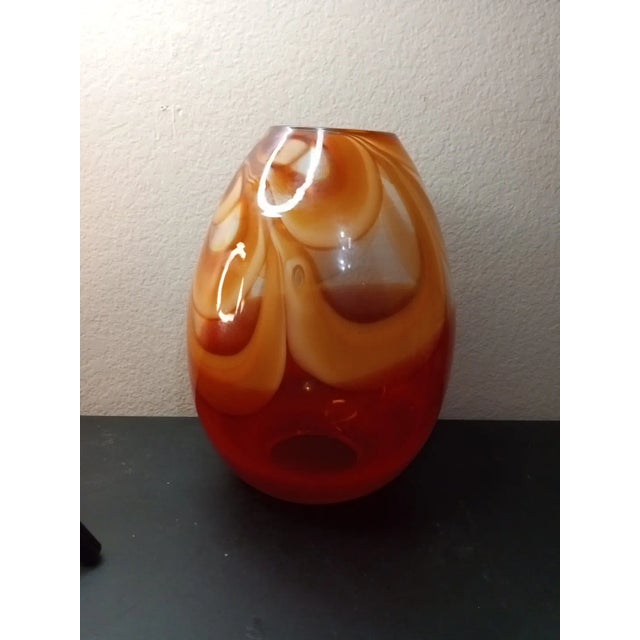 Vintage Waterford Evolution Red Swirl Art Glass Vase For Sale - Image 4 of 6