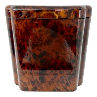1980s Art Deco Style Lacquer Ware Faux Tortoise Ice Bucket For Sale