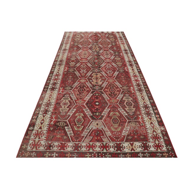 1930s Vintage Mid-Century Kayseri Crimson Red and Beige Wool Kilim Rug For Sale - Image 5 of 8