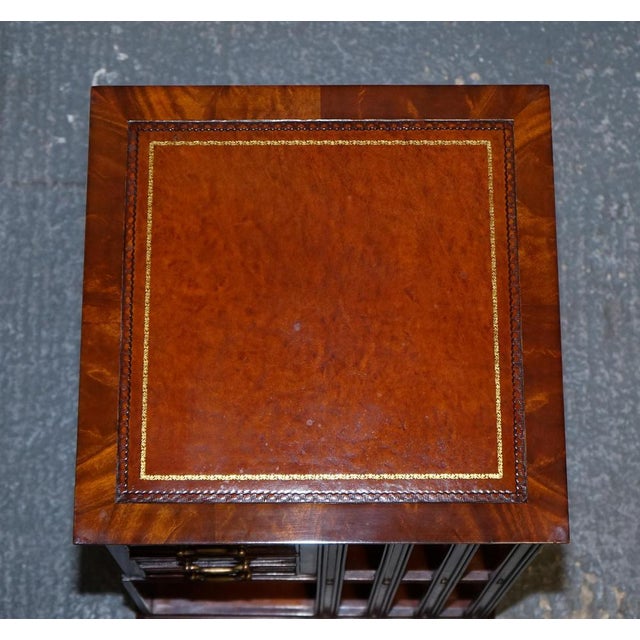 Revival Inlaid Revolving Bookcase End Table with Brown Aged Leather Top For Sale - Image 17 of 18
