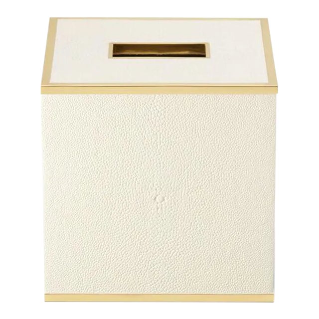 AERIN Classic Faux Shagreen Tissue Box Cover, Cream For Sale
