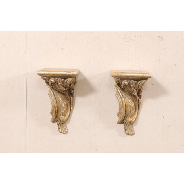 Baroque 19th Century Italian Baroque Silver-Gilt Wood Wall Brackets - A Pair For Sale - Image 3 of 11