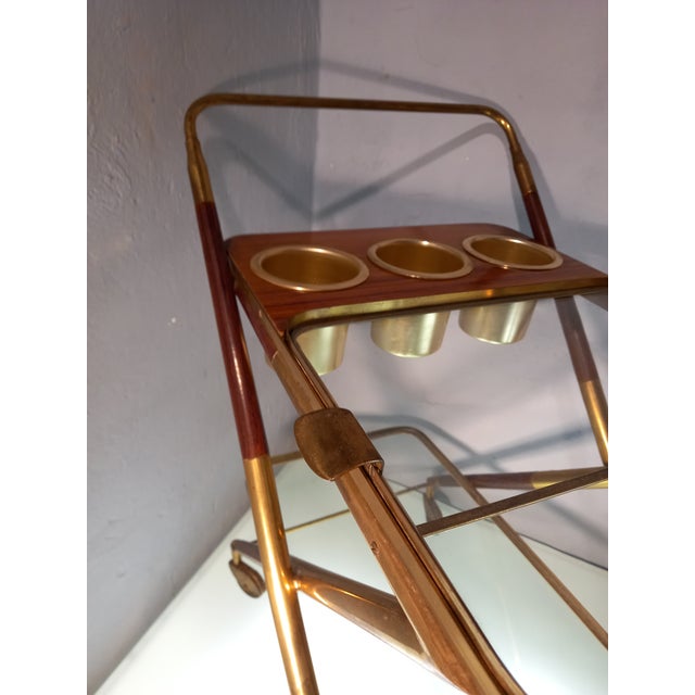 Trolley in Wood, Brass and Glass Shelves attributed to Cesare Lacca for Cassina by Cesare Lacca, 1950s For Sale - Image 10 of 11
