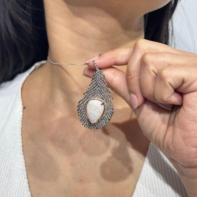 Handcrafted Peacock Plume Brooch Pendant in Sterling Silver For Sale - Image 9 of 12
