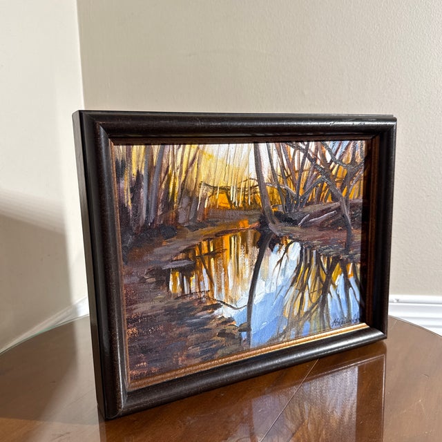 Original Impressionist Landscape Oil Painting – River Reflection – Signed H. Reibel For Sale - Image 4 of 11