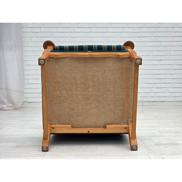 Danish Highback Armchair in Turkis-Green Wool and Oak Wood, 1970s For Sale - Image 9 of 18
