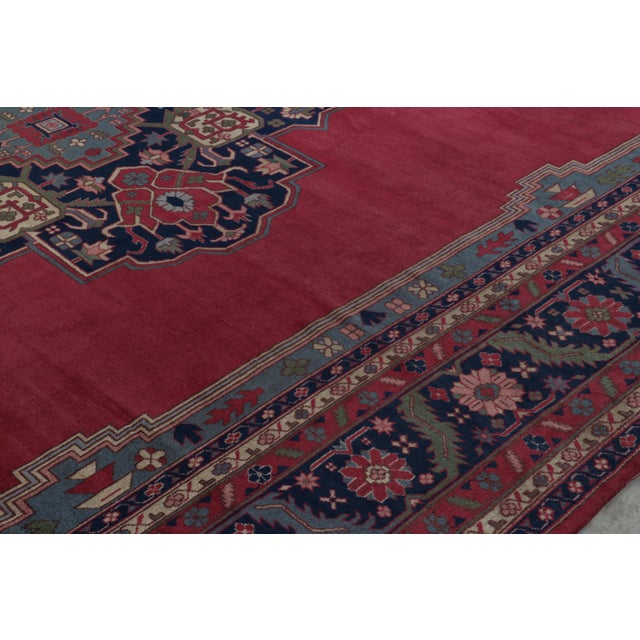 Red Antique Turkish Isparta Rug With Red Open Field and Medallion | Rug and Kilim For Sale - Image 8 of 10
