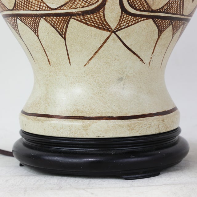 Vintage Tribal Pattern Ceramic Ginger Jar Table Lamps - a Pair For Sale In New York - Image 6 of 13