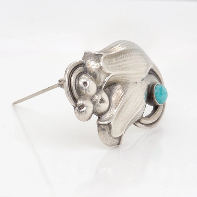 Vintage Georg Jensen Sterling Silver Tulip Brooch No.100b With Amazonite Cabochon For Sale - Image 12 of 12
