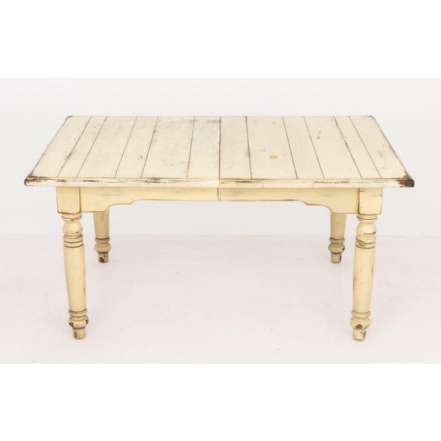 Provincial Distressed White Painted Pine Dining Table For Sale - Image 4 of 13