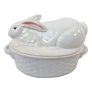Vintage "Bordallo Pinheiro" Majolica Rabbit Covered Tureen For Sale