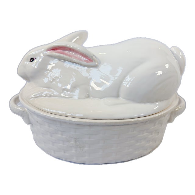 Vintage "Bordallo Pinheiro" Majolica Rabbit Covered Tureen For Sale