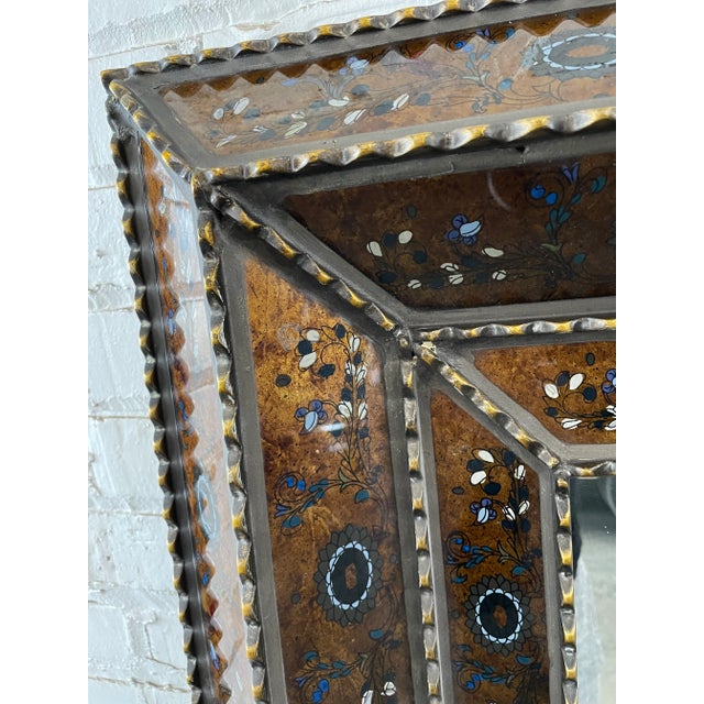 Late 20th Century Large Persian Style Painted Glass Verre Églomisé Mirror For Sale - Image 4 of 5