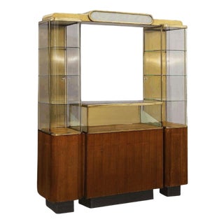 1930s Rare Streamline Art Deco Brass & Oak Double Tower Display Case by Parker Pens For Sale