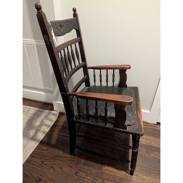Antique Victorian Eastlake Style Spindle Armchair With Leather Seat For Sale In Nashville - Image 6 of 6