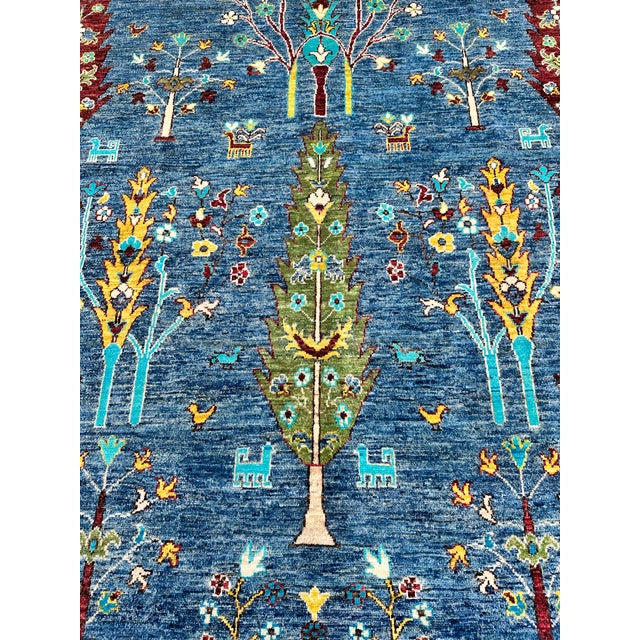 2000 - 2009 Blue Afghan Pictorial Tree of Life Hand-Knotted Wool Rug - 7'10" X 5'9" For Sale - Image 5 of 11