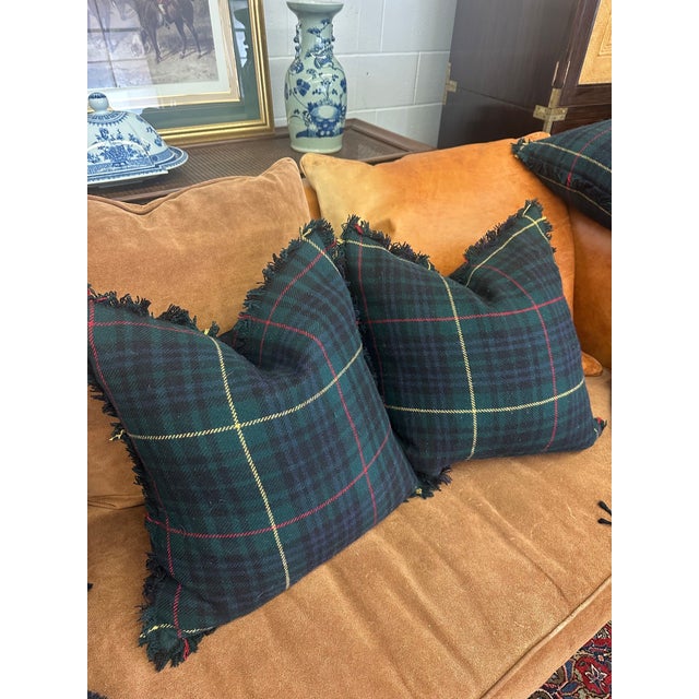 Pair of Vintage Ralph Lauren Wool Tartan Fringed Pillows For Sale - Image 15 of 18