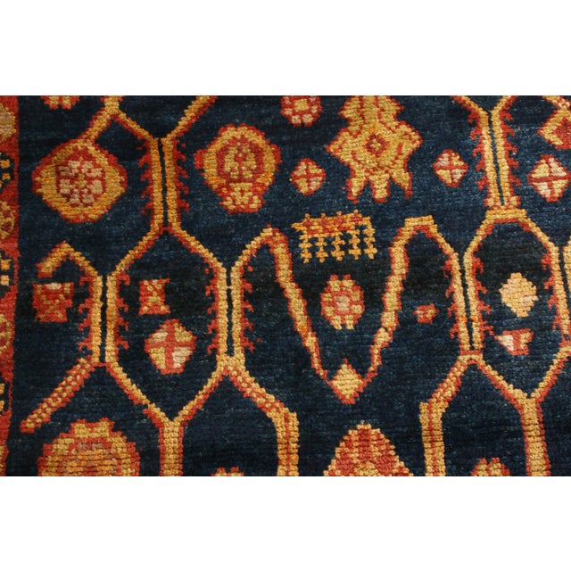 Traditional Vintage Samarkand Khotan Traditional Red and Blue Wool Rug For Sale - Image 3 of 6
